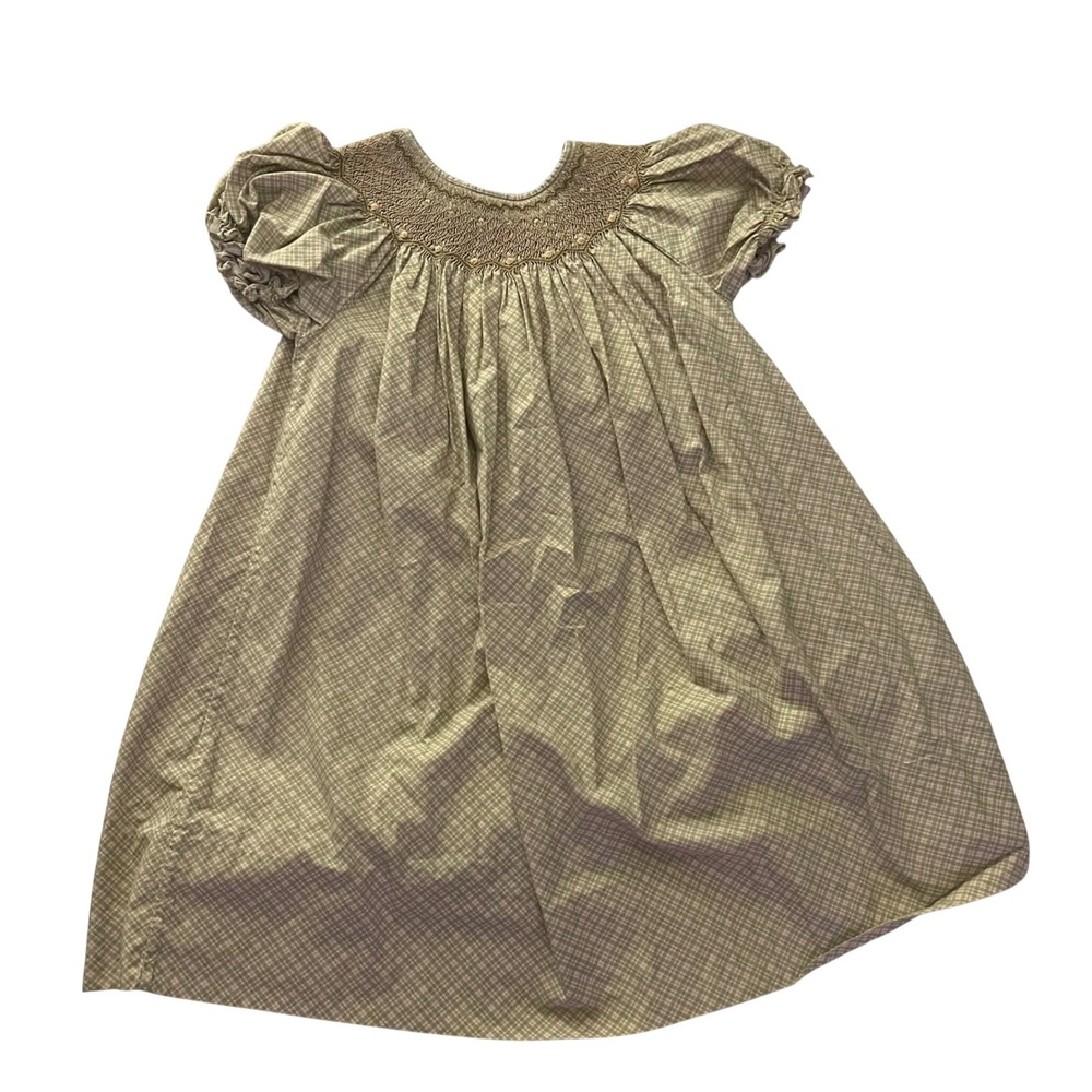 Rosalina Collections Girls 4T Green Pink Plaid Smocked Bishop Dress Floral